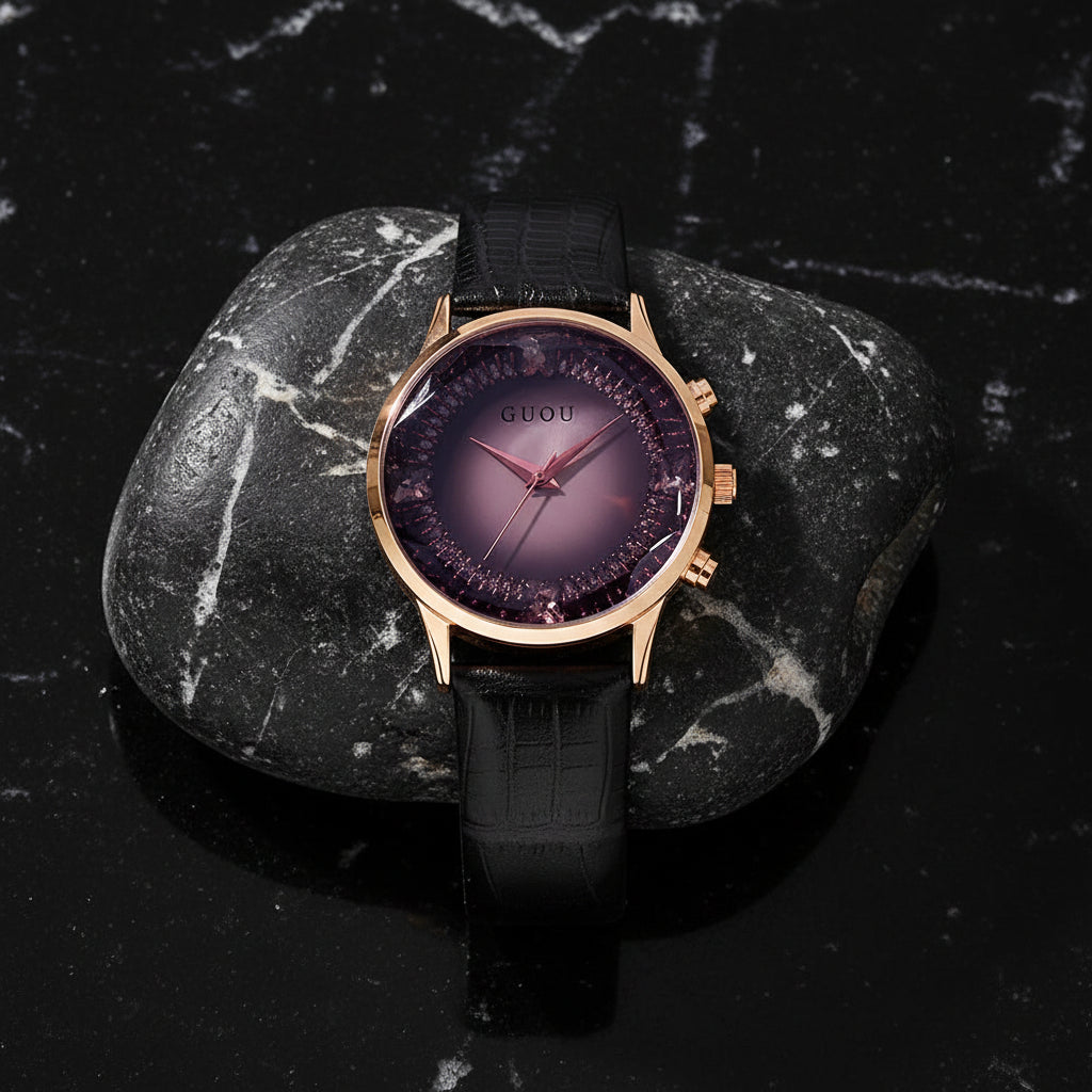 Women's Minimalist Quartz Watch — Large Dial, Leather Strap, Elegant Everyday Style - Zenflow Active