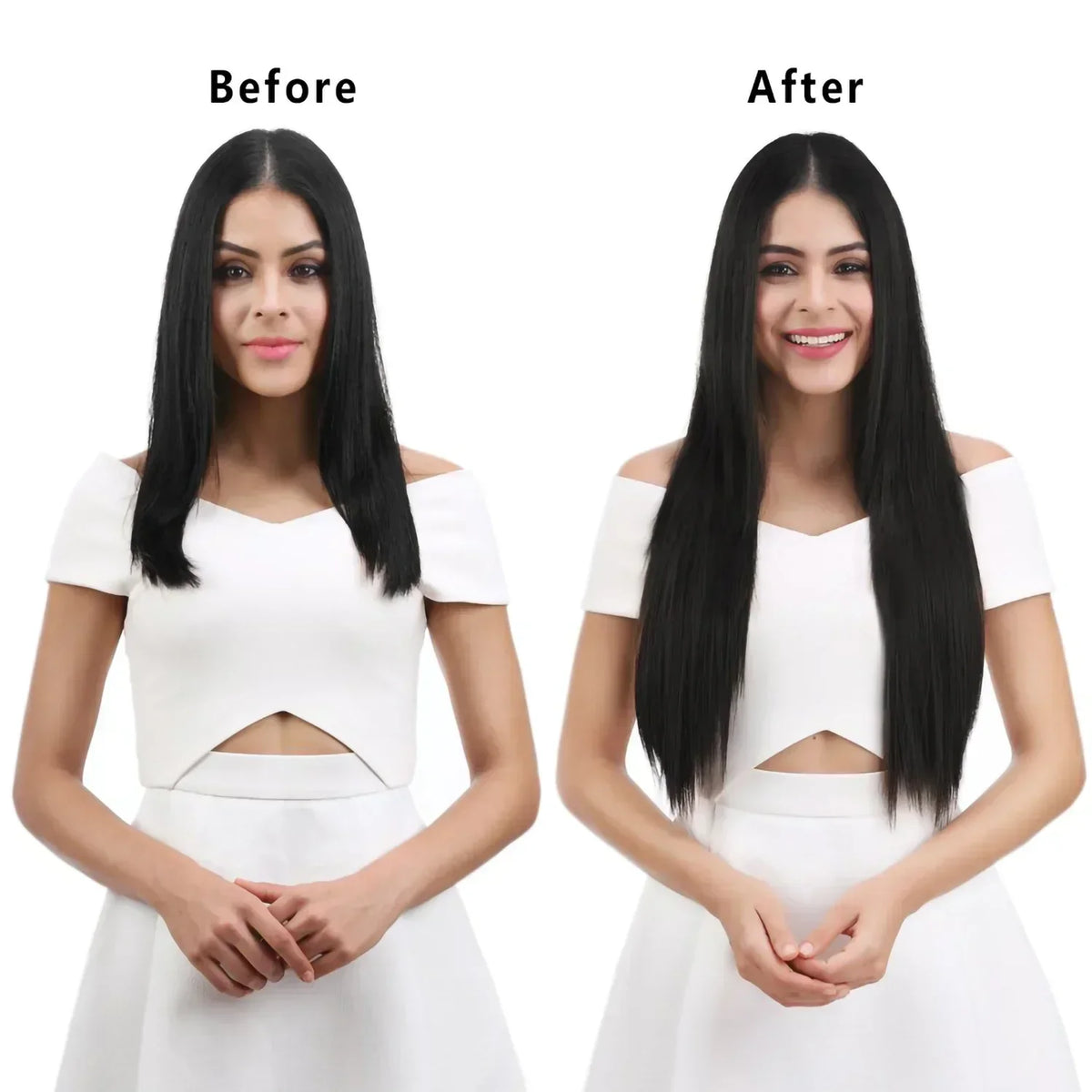 Black Hair Extensions 24"/60cm 6pcs/set Women Long Straight Synthetic Full Head Clip 16 Clips Ombre Heat Resistant Fiber Hair - Zenflow Active