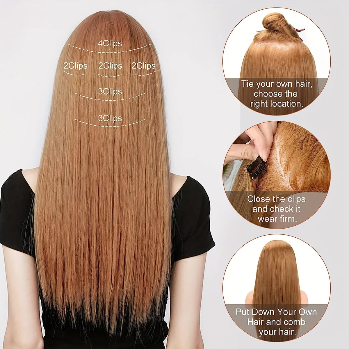 16 Clips in Hair Extensions 24Inchs Long Straight Hairstyle Synthetic Blonde Black Hairpieces Heat Resistant Fake Hair 6Pcs/Set - Zenflow Active