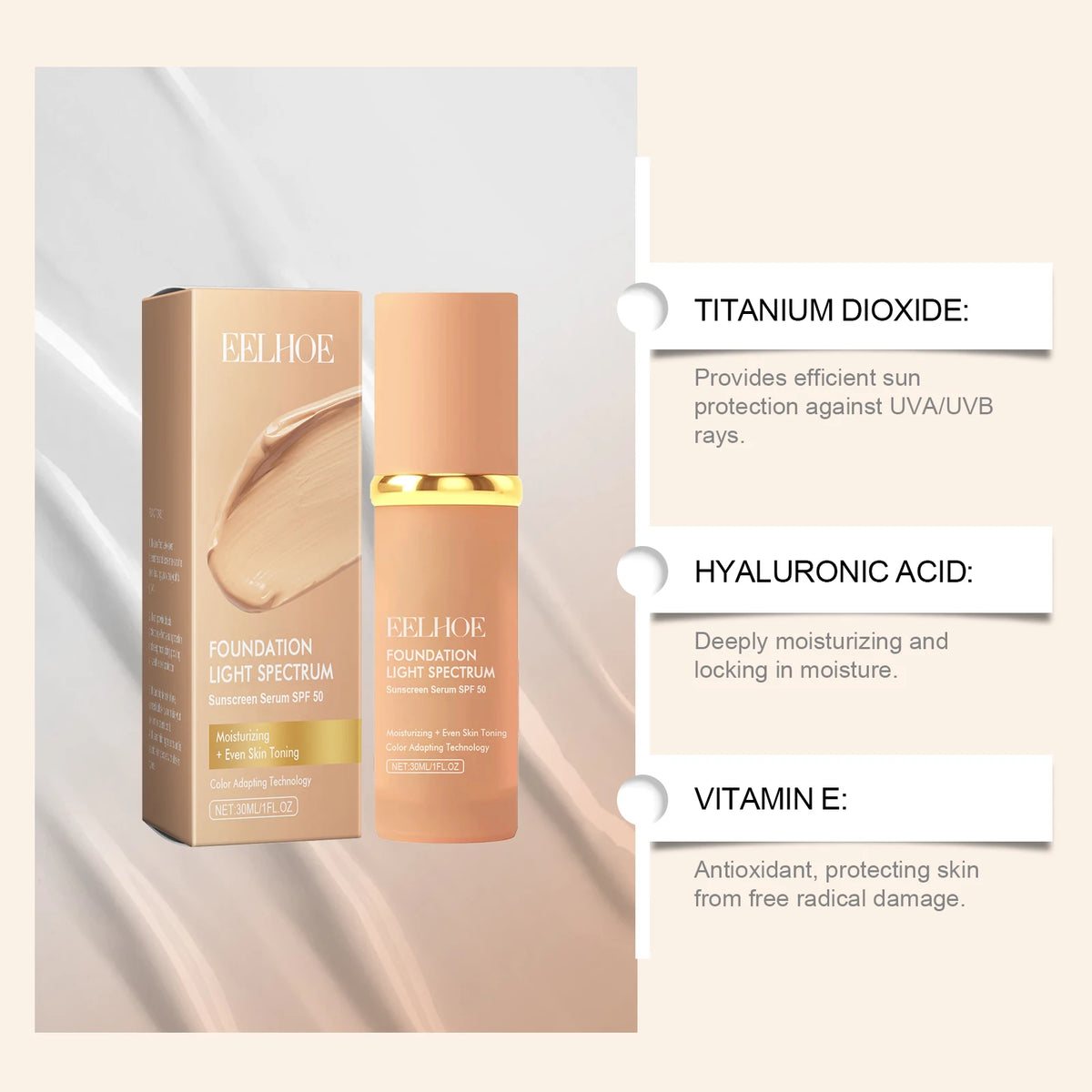 4 in 1 Colour Changing Foundation Liquid with SPF 50 - Zenflow Active