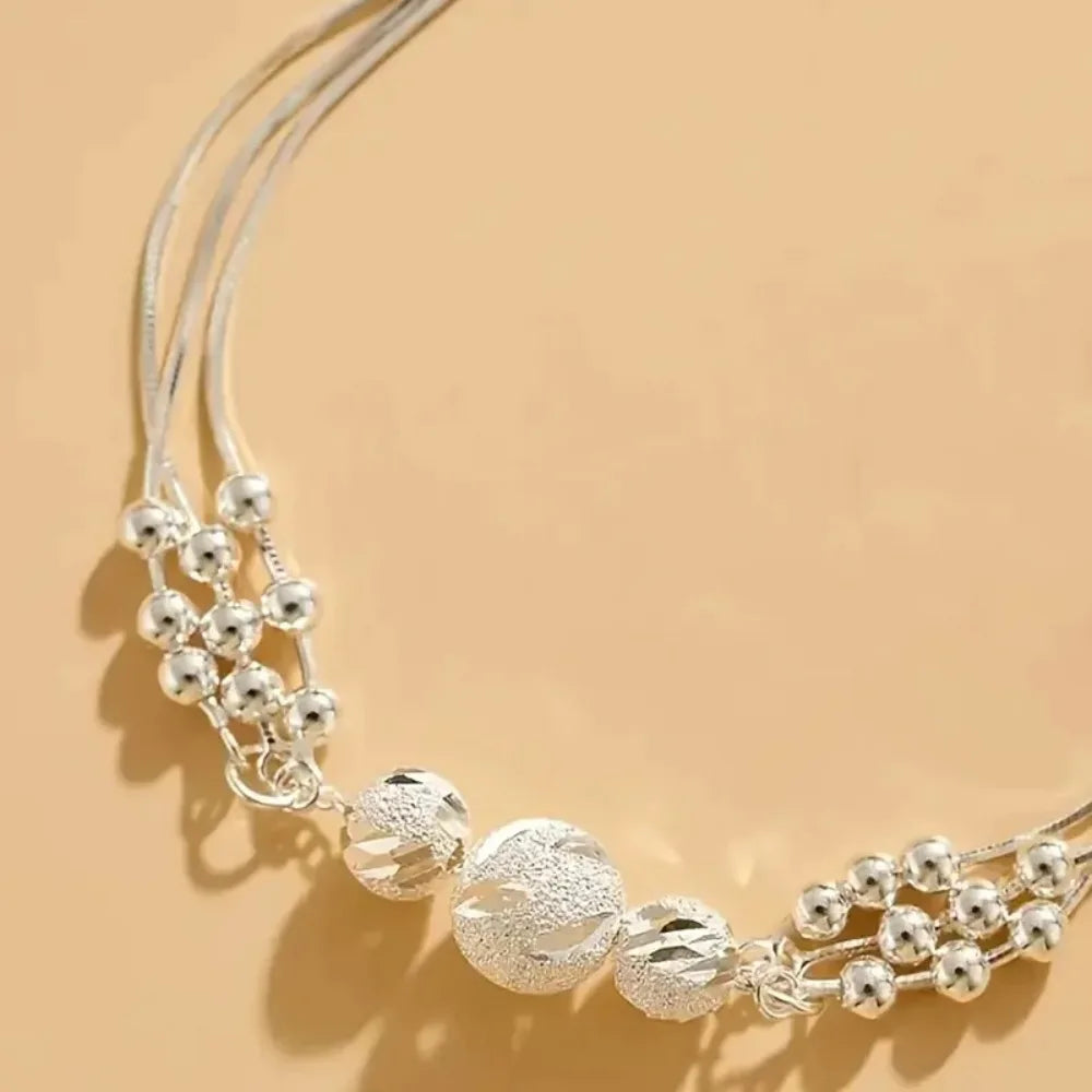 Charms Cute 925 Sterling Silver Exquisite Beaded Bracelet for Women Lady, Stylish Wedding Jewelry Accessories - Zenflow Active