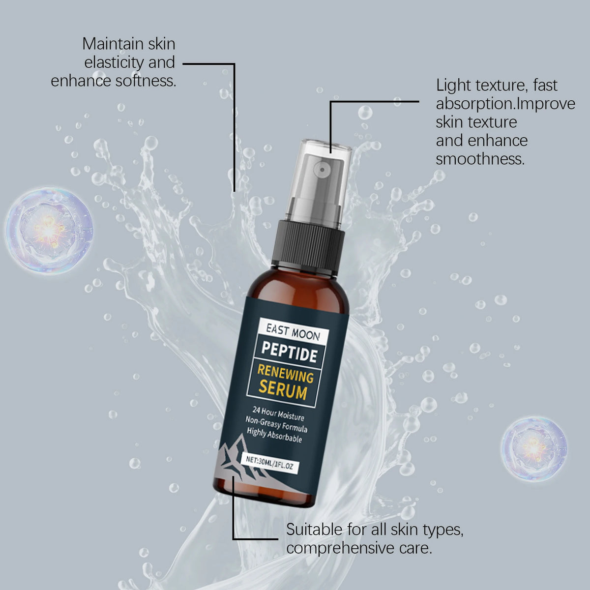 Men's Hydrating Renewing Face Serum Spray with Hyaluronic Acid & Peptides, 30ml - Zenflow Active