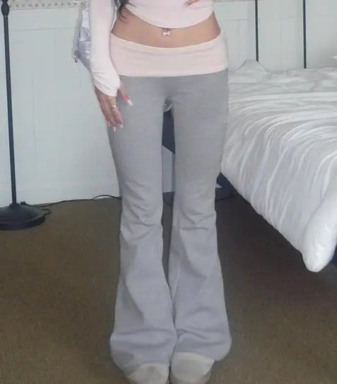 Contrast Colour High-Waist Flare Trousers - Zenflow Active