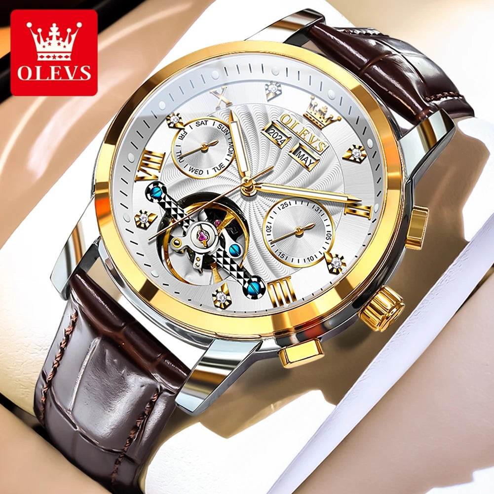 OLEVS 7088 Skeleton Automatic Watch | Tourbillon Display | Luminous - Zenflow Active