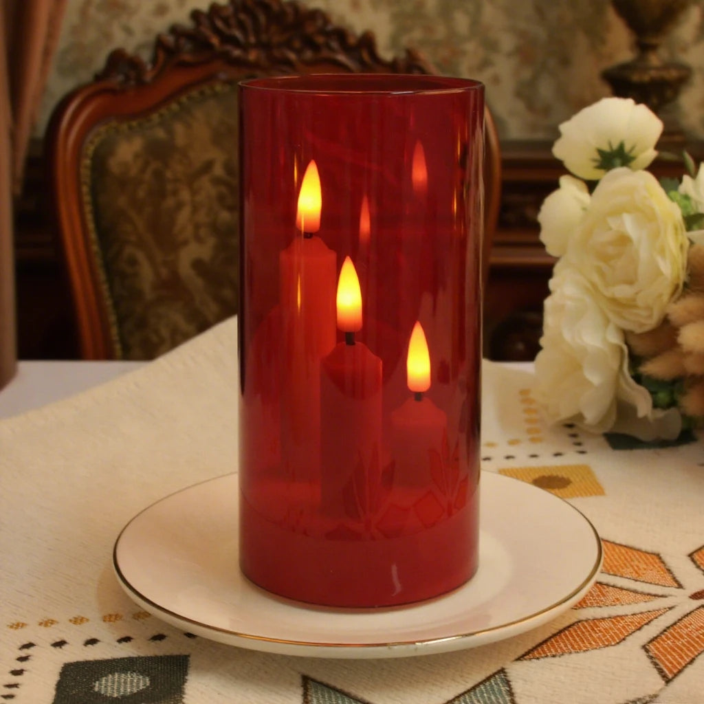 3 in 1 Flameless 5/8/10CM Taper Candles Battery Operated LED Acrylic Pillar Flickering LED Electronic Candles with Lampshade - Zenflow Active