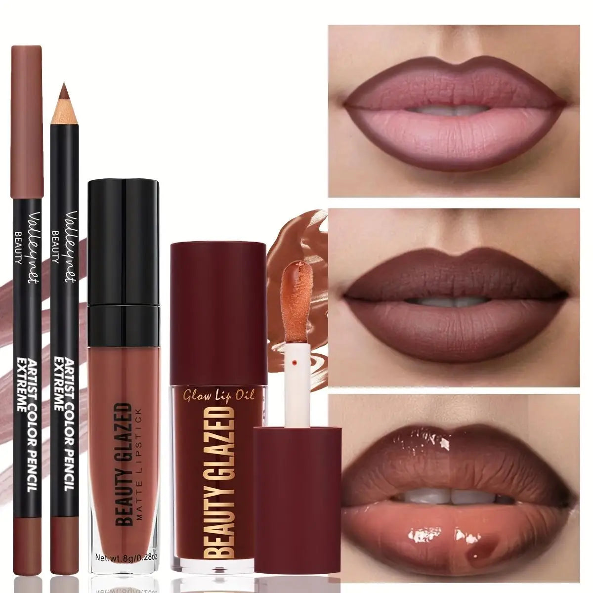 3pcs/Set Makeup Set: Matte Lip Liner + Lip Glaze + Moisturizing Lip Oil - Zenflow Active