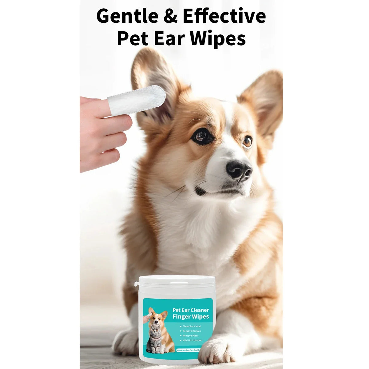 Pet Ear Cleaning Wipes | 50-Pack Fingertip Wipes for Cats & Dogs - Zenflow Active