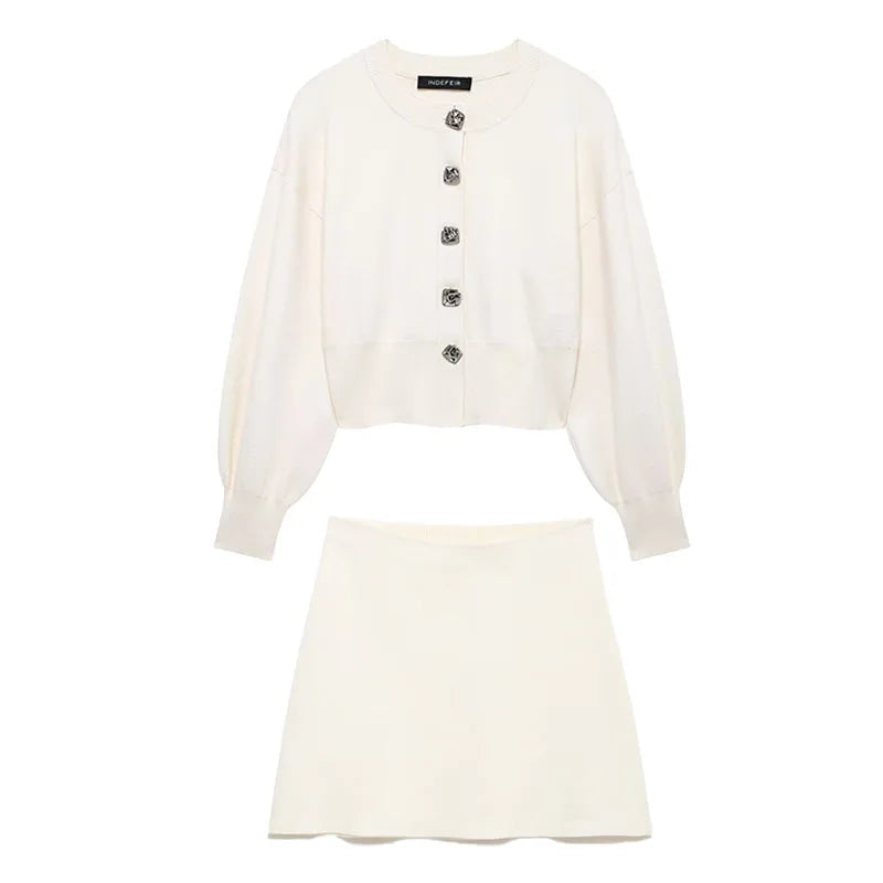 Knit Cardigan & High-Waist Mini Skirt Set - Zenflow Active
