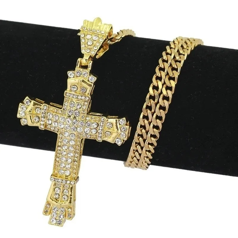 Men's Cross Necklace Chain Stainless Steel Necklace Rhinestone Pendant - Zenflow Active