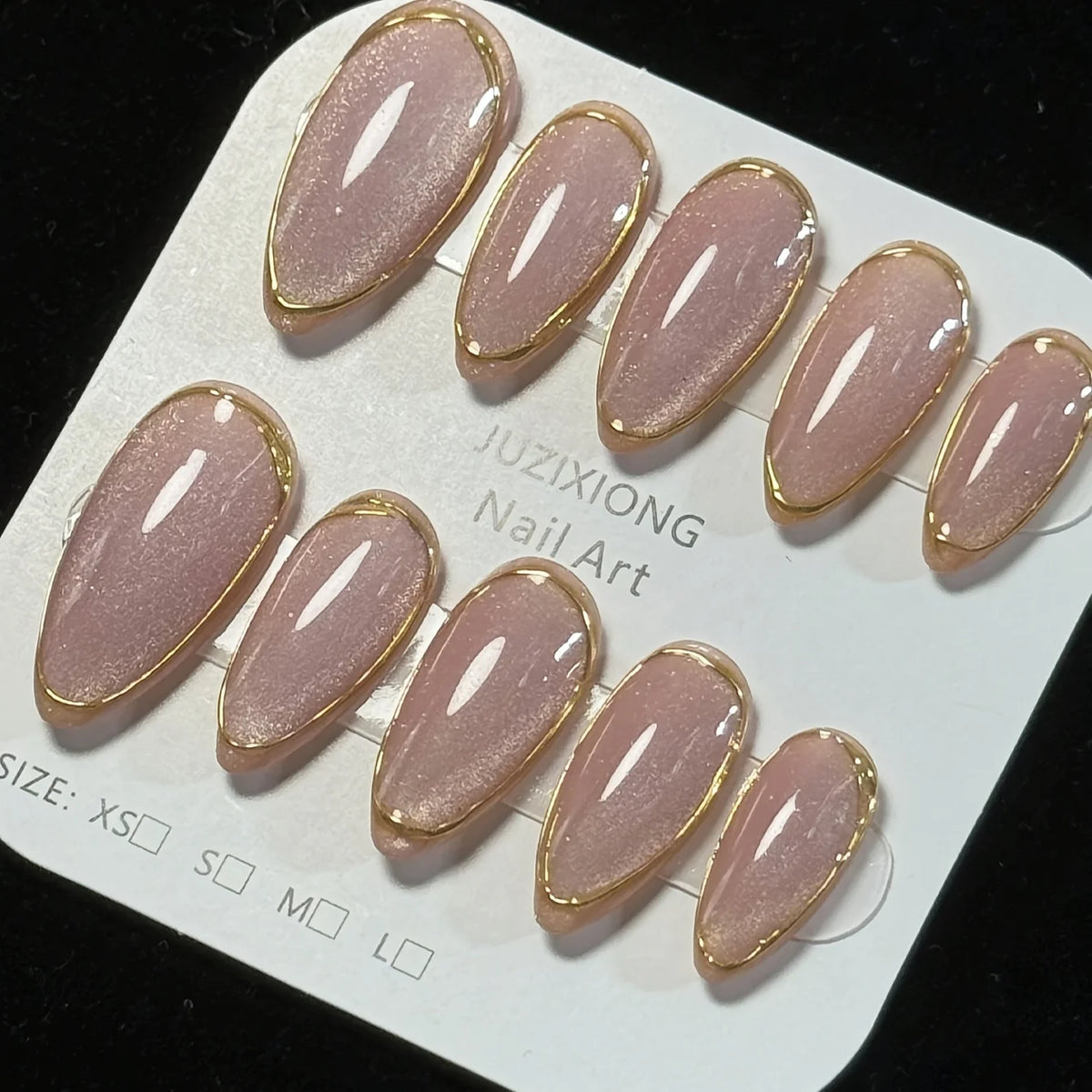 Almond Press-On Nails – Gold-Edge French Nude Pink, Set of 10 - Zenflow Active