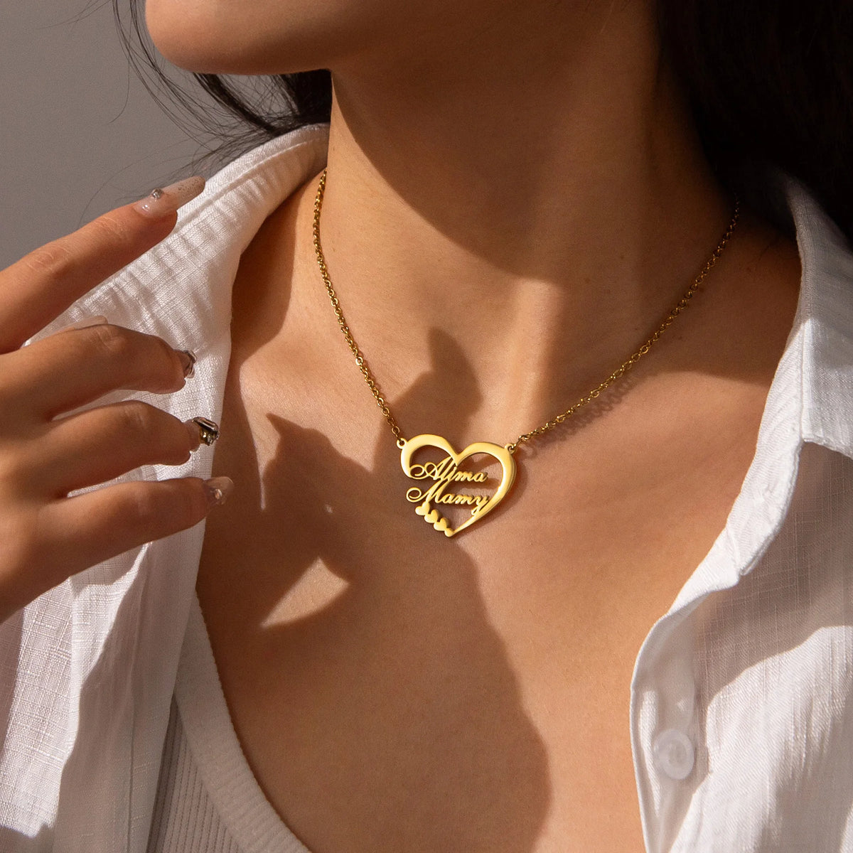 Haiyufly Custom Name Heart Necklace for Women Stainless Steel Jewellery Choker Chains Personalized Couple Valentine's Day Gift - Zenflow Active