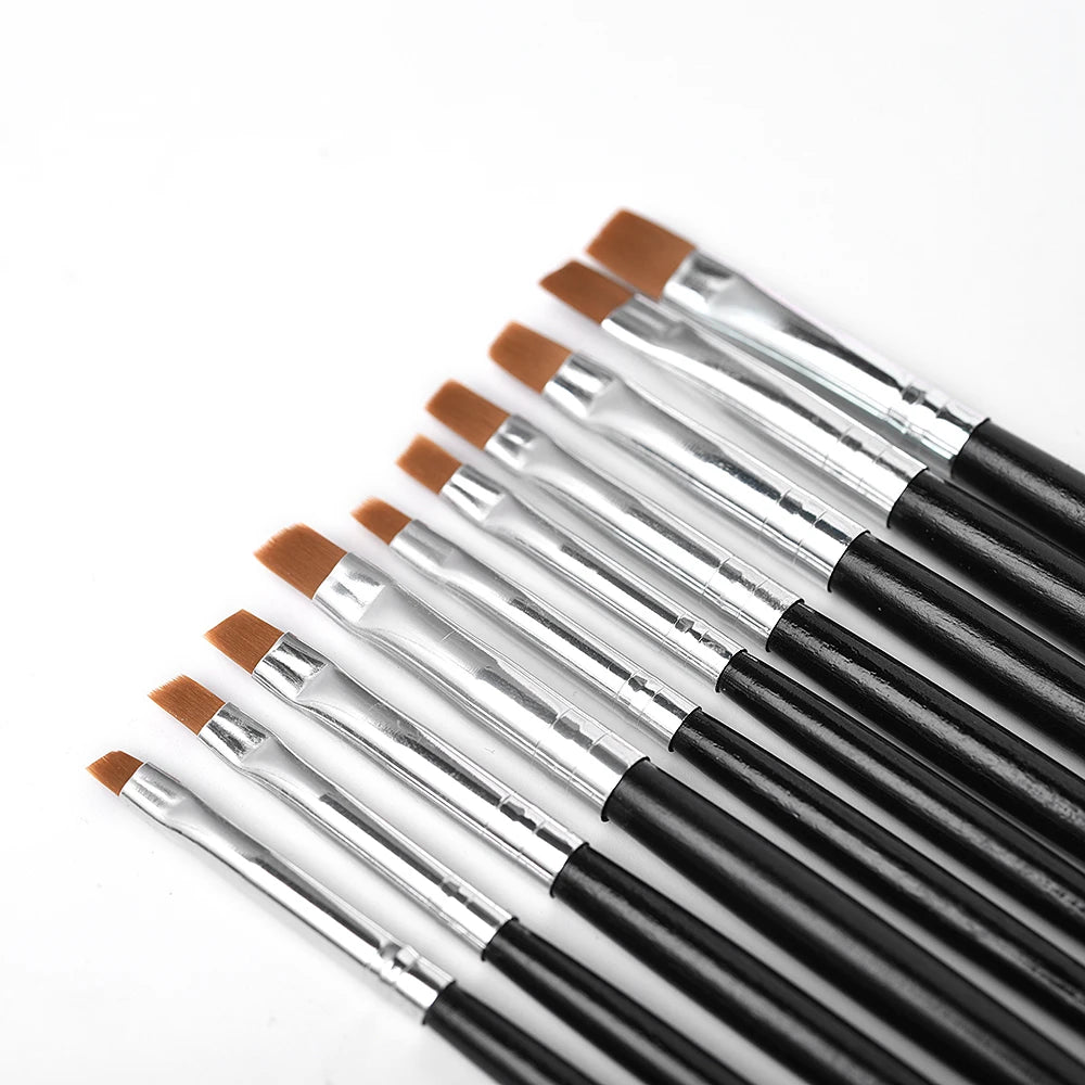 Nail Art Brush – Flat & Tilted Head | Nylon Hair, Wooden Handle | Sizes 1–6 - Zenflow Active