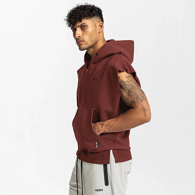 Men's Brand Gym Clothing Hooded Tank Top, Cotton, Sleeveless Vest - Zenflow Active