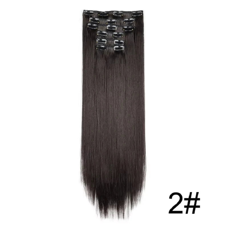 16 Clips in Hair Extensions 24Inchs Long Straight Hairstyle Synthetic Blonde Black Hairpieces Heat Resistant Fake Hair 6Pcs/Set - Zenflow Active