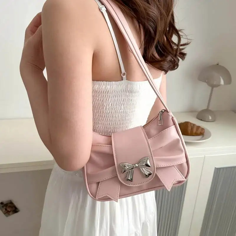 Bow Shoulder Bag Handbag Casual Underarm Bag PU Leather - Zenflow Active