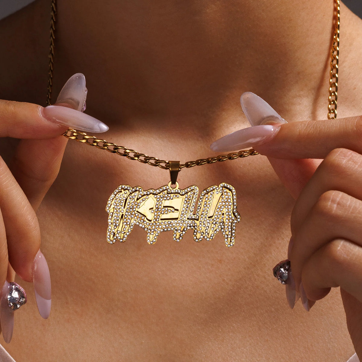 Atoztide Personalized Name Necklace 2-Side Welding Zircon Pendant Stainless Steel Chain - Zenflow Active
