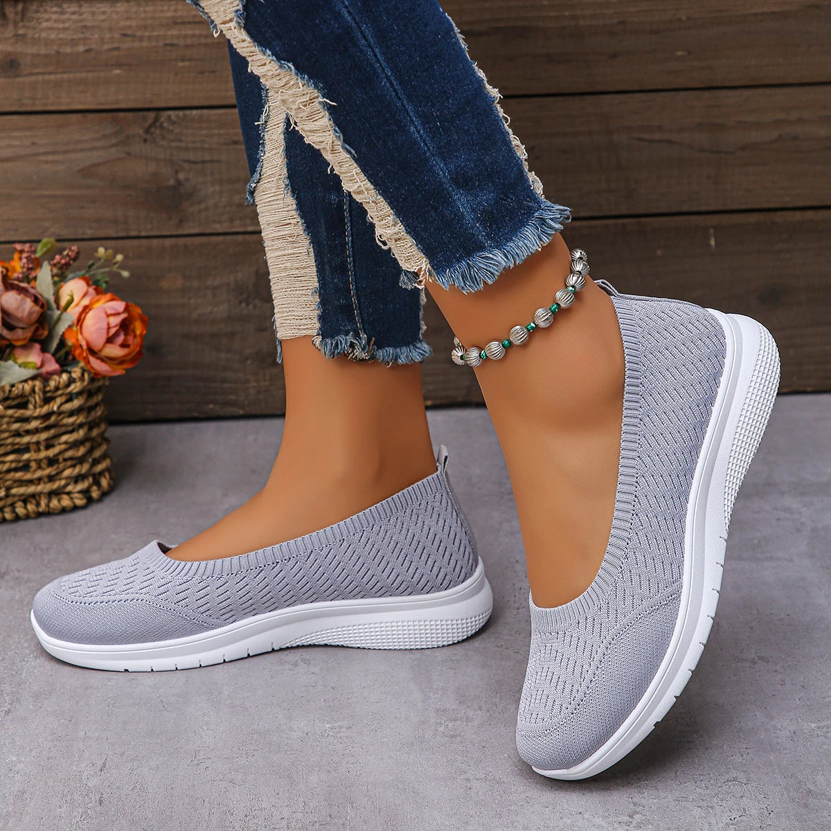 Women's Breathable Mesh Flat Shoes — Lightweight, Soft Sole, Round Toe, Hook & Loop - Zenflow Active