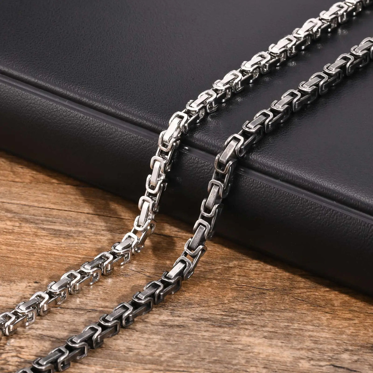 Men's Byzantine Bracelets,4mm Retro Grey, Stainless Steel, Handmade - Zenflow Active