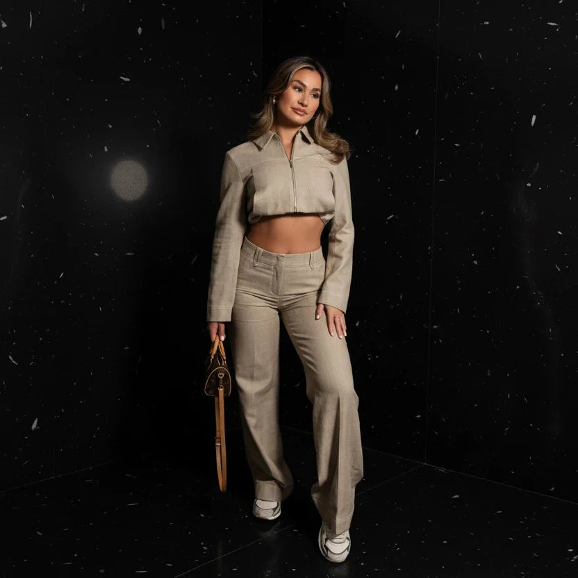 Women's Cropped Jacket & Straight-Leg Trousers Set Zenflow Active