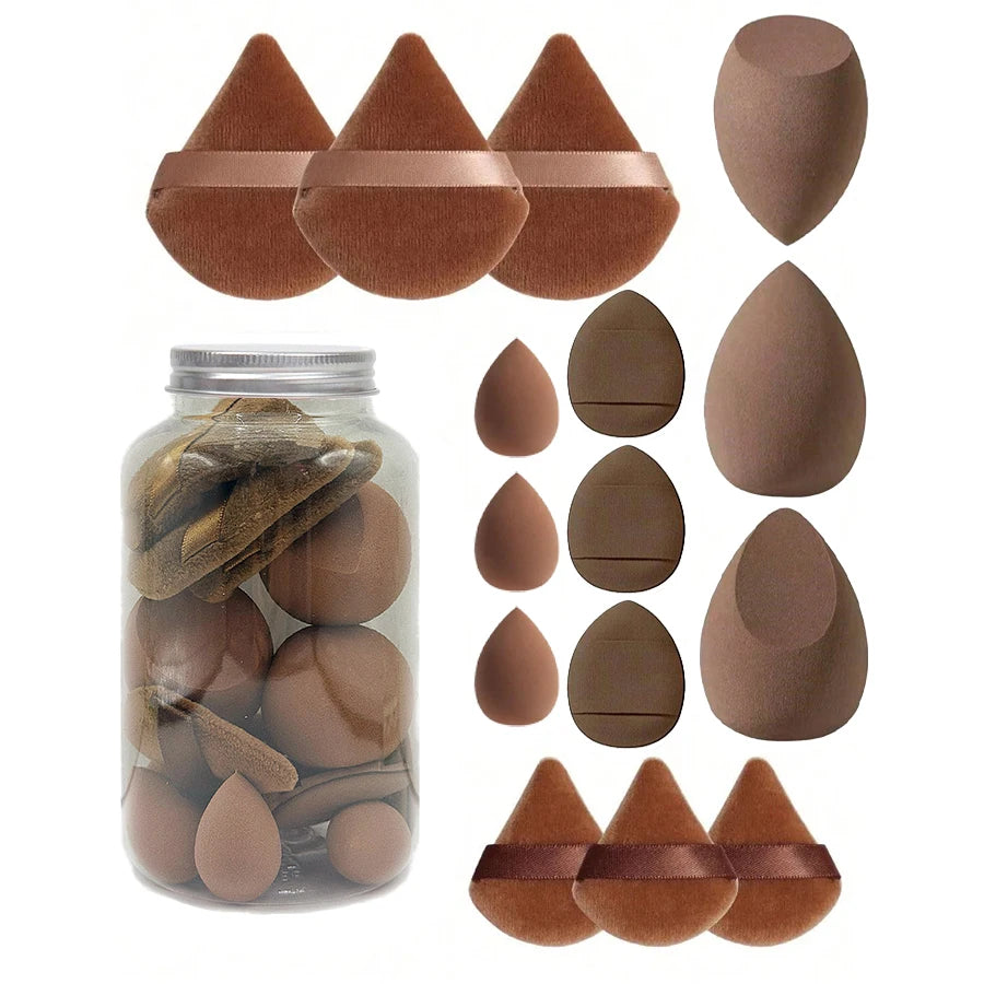 Set of 15 makeup powder puffs/beauty blenders/mini finger cushion puffs with storage container - Zenflow Active