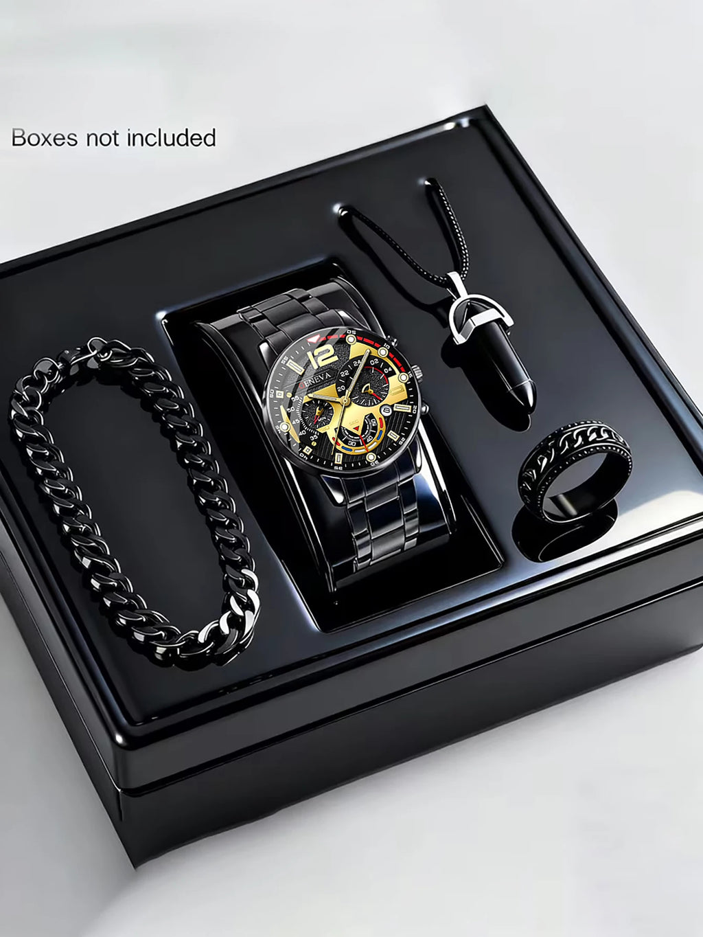 Men's Quartz Watch Set with Bracelet Necklace Ring Calendar Function - Zenflow Active
