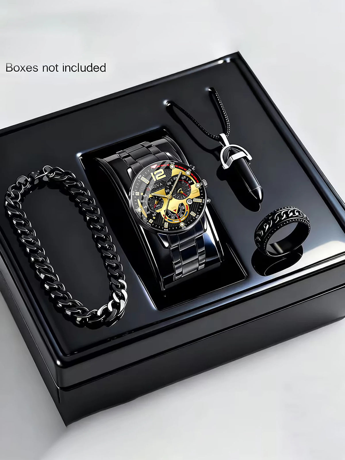 Men's Quartz Watch Set with Bracelet Necklace Ring Calendar Function - Zenflow Active