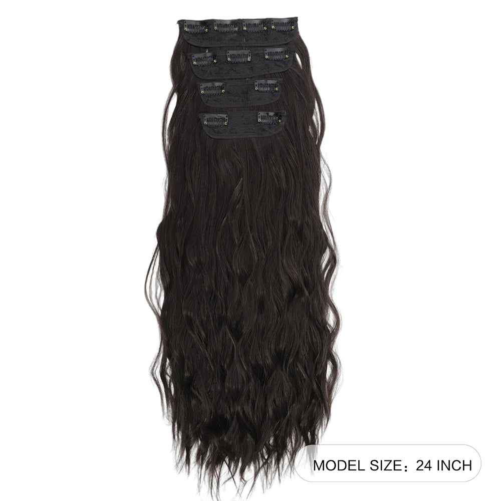 Set of 4 Clip-In Hair Extensions in a Brown-Blonde Shade, 60.96 cm Long, Featuring Wavy And Curly Synthetic Hair - Zenflow Active