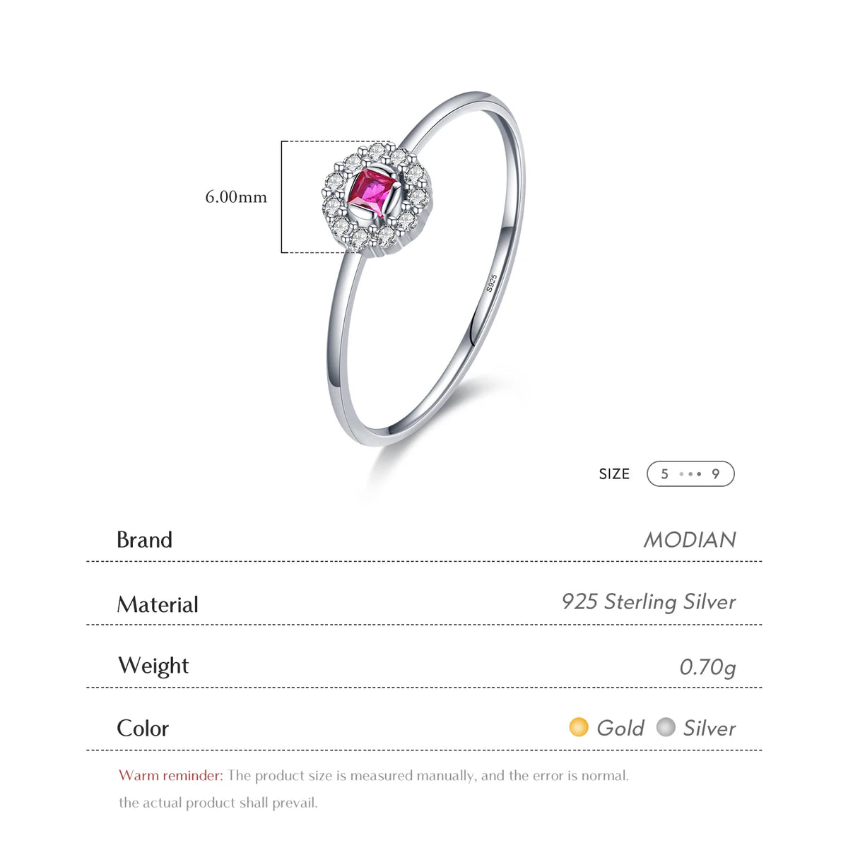 MODIAN Authentic 925 Sterling Silver Delicate Red Crystal Small Finger Rings For Women Wedding Band Fashion Statement Jewelry - Zenflow Active