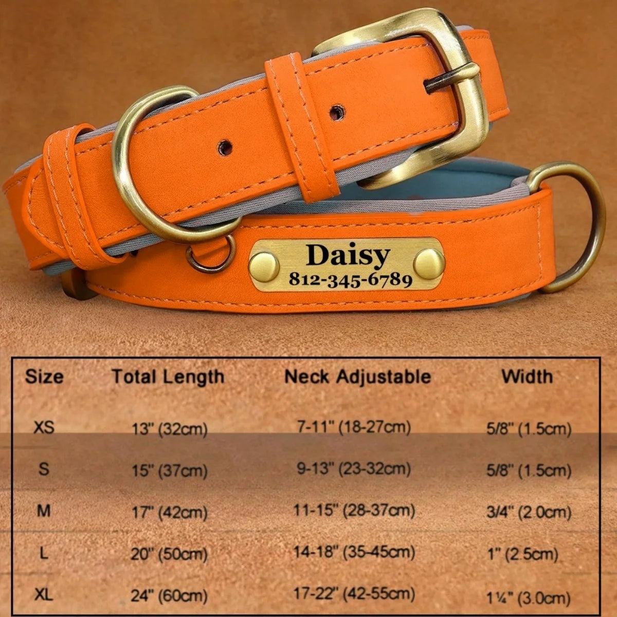 Soft Padded Leather Dog Collar | Personalised Engraved Nameplate & Custom ID Tag - Zenflow Active