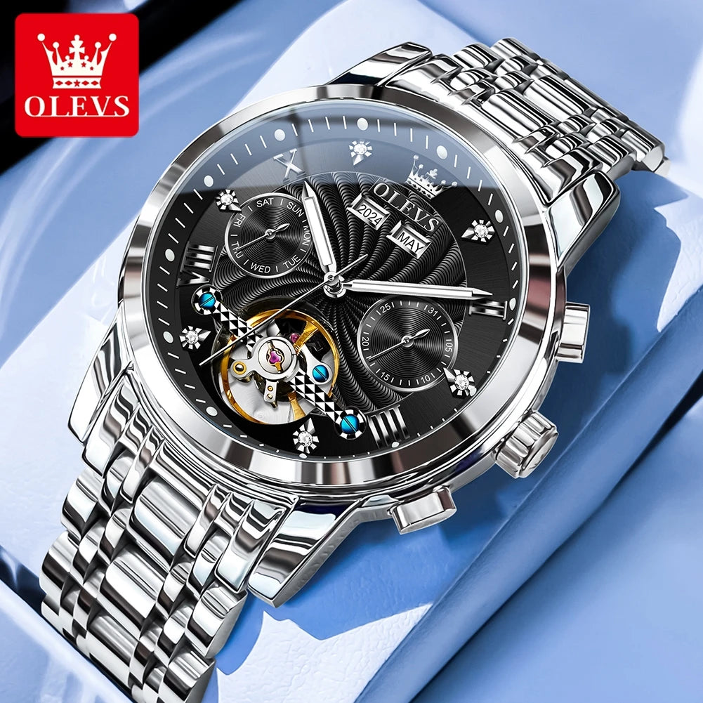 OLEVS 7088 Skeleton Automatic Watch | Tourbillon Display | Luminous - Zenflow Active