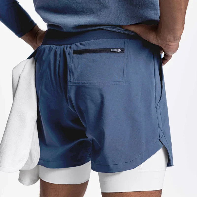 Mens Fitness 2 in 1 Quick Dry Shorts, Two Layers. One Short. Total Performance. - Zenflow Active