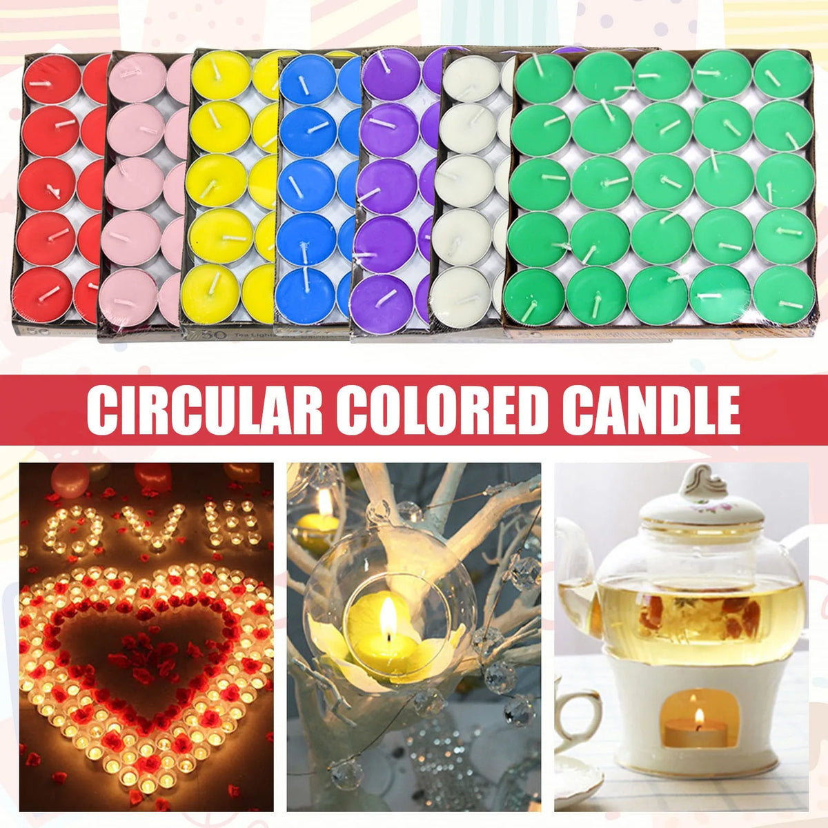 50 Smokeless Coloured Small Round Candles - Zenflow Active