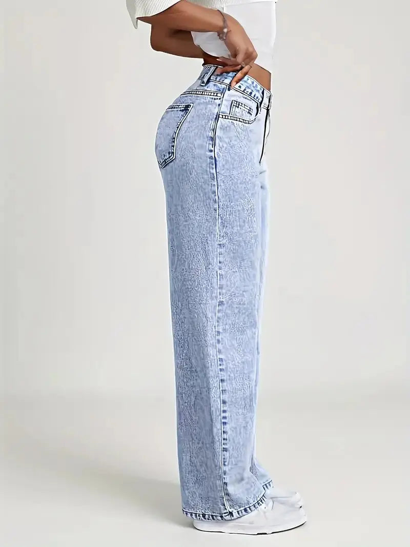 Women's High-Waist Loose-Fit Plaid Jeans Zenflow Active