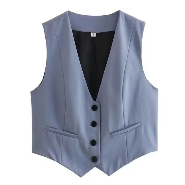 Sleeveless V-Neck Blazer Vest - Zenflow Active