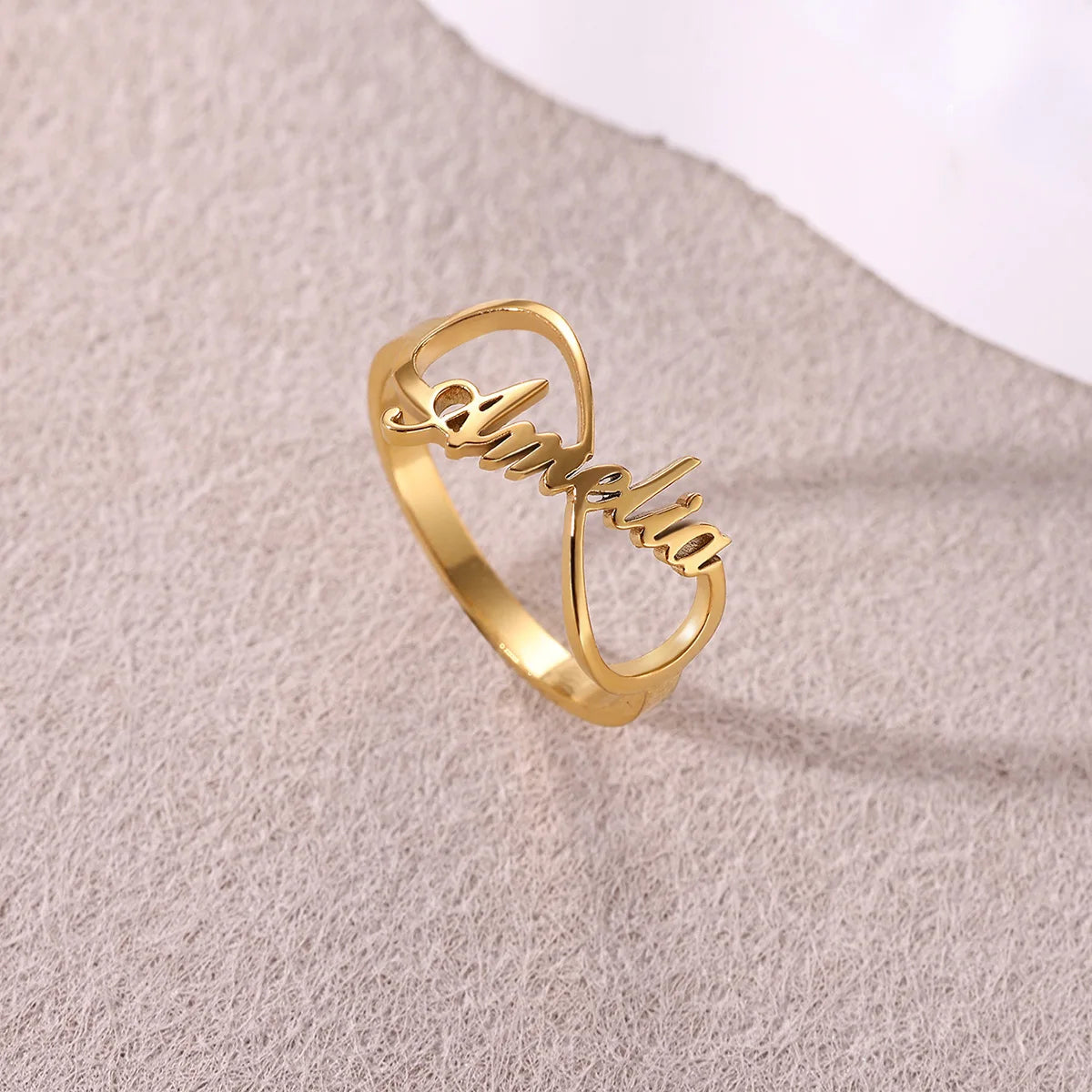 Custom Broad Surface Name Heart Rings Women Unisex Gold Colour Personalization 6-10 Size Wedding Bride Jewellery Stainless Steel - Zenflow Active