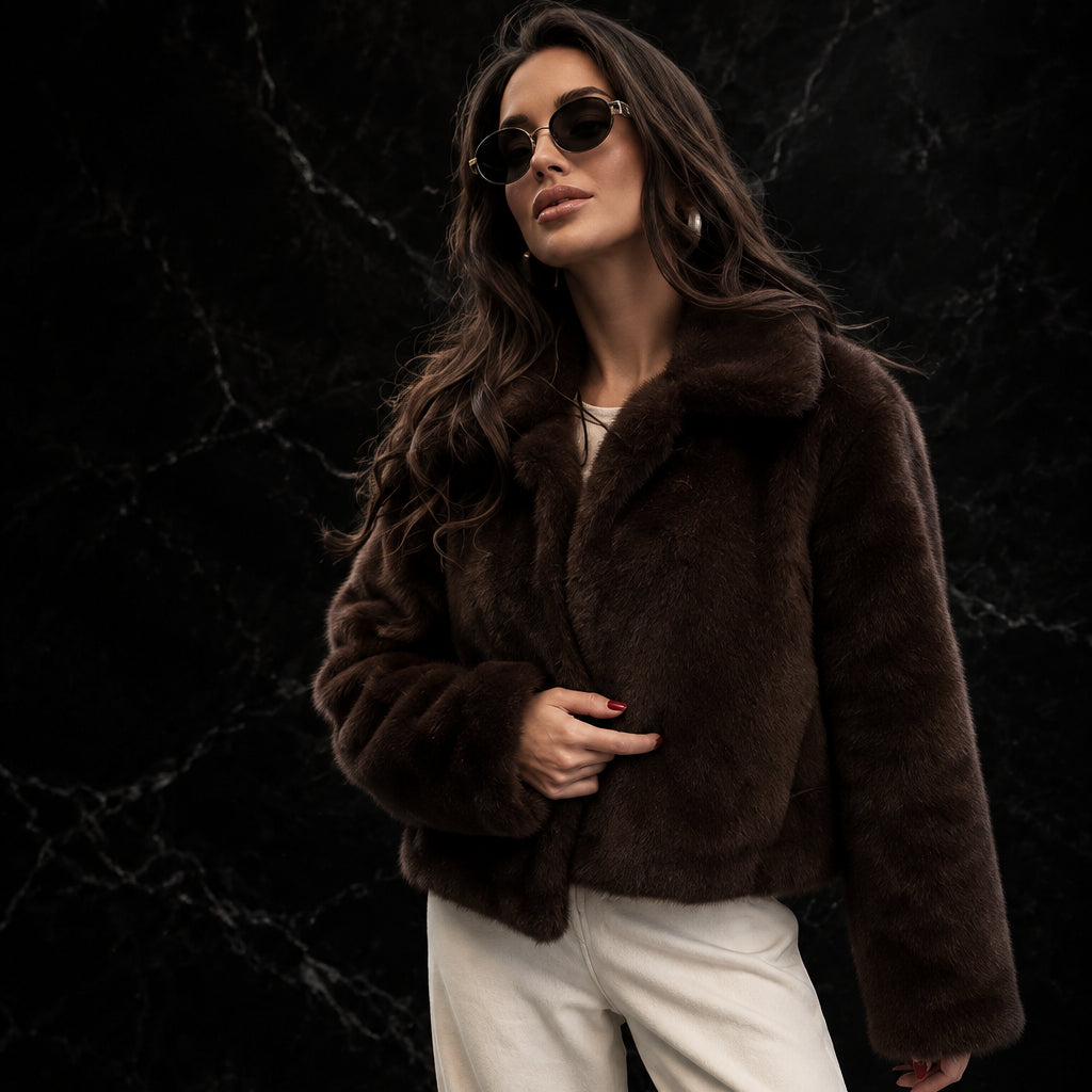 Women's Brown Cropped Faux Fur Jacket Zenflow Active
