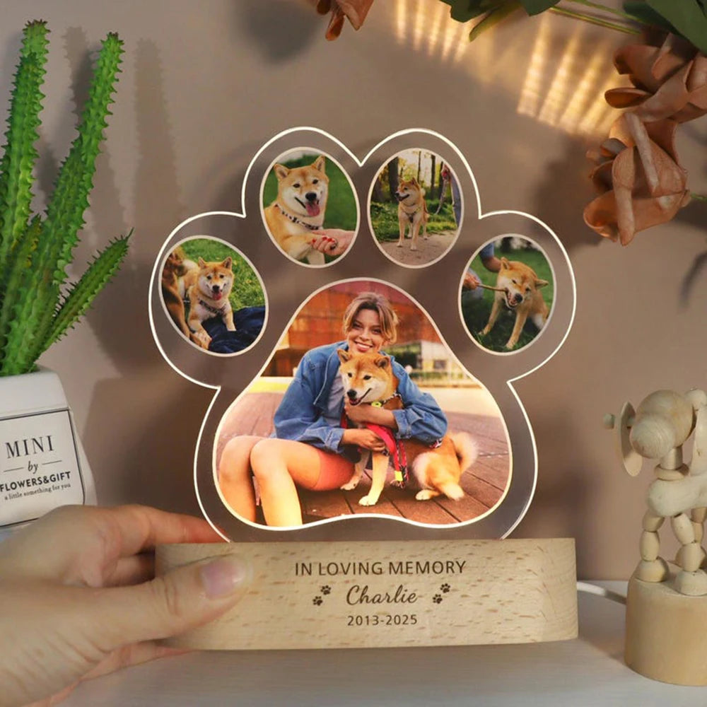 Personalised Pet Photo Night Light | Custom Acrylic Lamp with Engraved Wooden Base - Zenflow Active