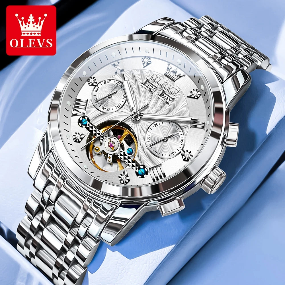 OLEVS 7088 Skeleton Automatic Watch | Tourbillon Display | Luminous - Zenflow Active