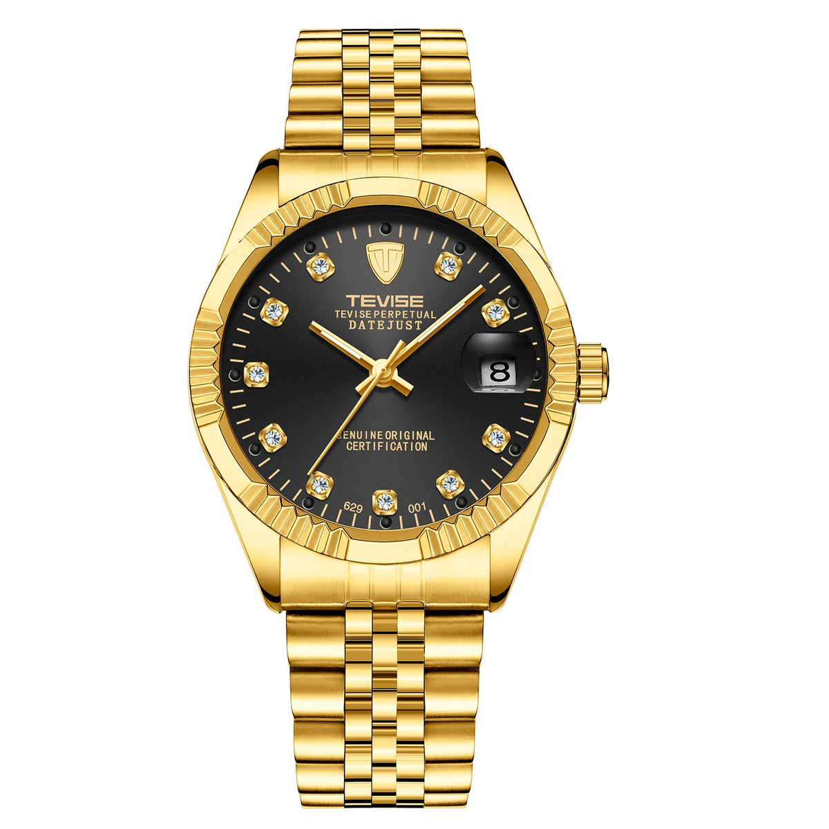 TEVISE T629 Automatic Mechanical Men's Watch — Diamond Detail, Date Display, Waterproof - Zenflow Active