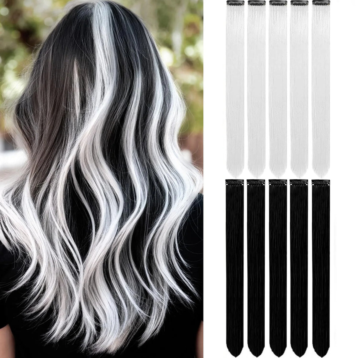 Colored Clip in Hair Extensions for Women & Men - 22" Synthetic Multi-Color Straight Hair Extensions with Vibrant Gradient Color - Zenflow Active
