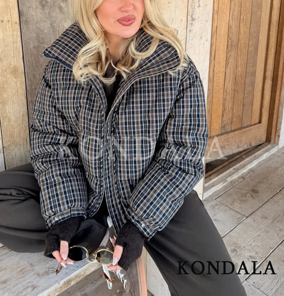 Women's Loose-Fit Plaid Stand-Collar Jacket Zenflow Active