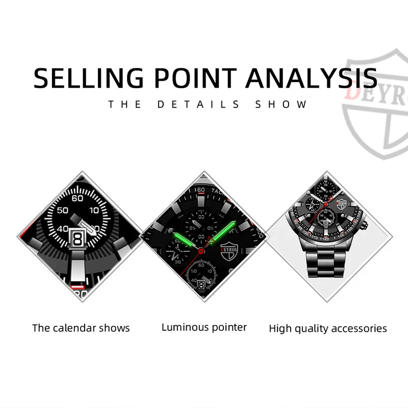 Men's Watch Black Stainless Steel Quartz Wristwatch - Zenflow Active