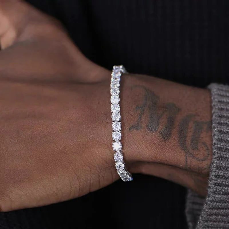Men's Iced Out 4/5mm Cubic Zirconia Crystal Chain Bracelet Streetwear - Zenflow Active