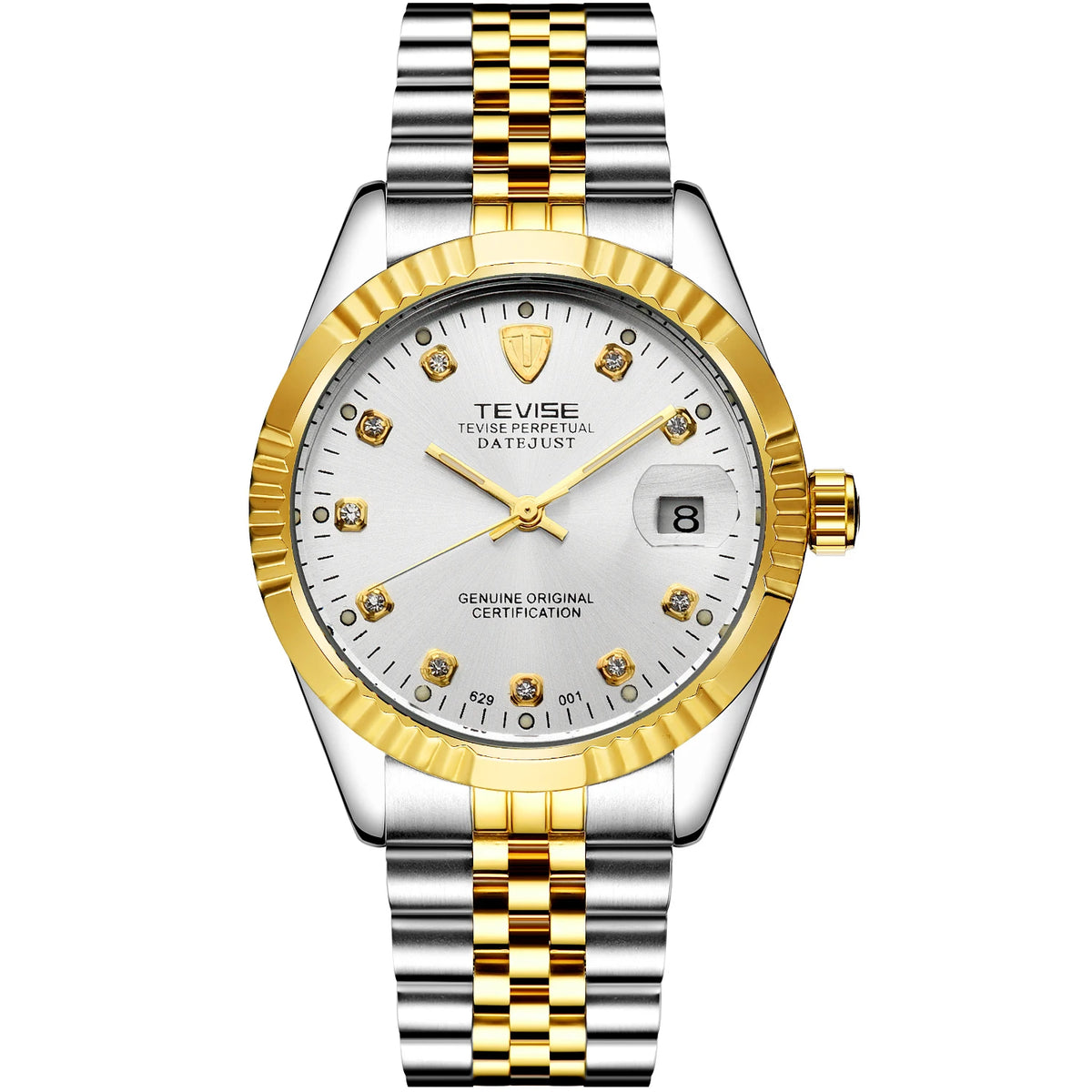 TEVISE T629 Automatic Mechanical Men's Watch — Diamond Detail, Date Display, Waterproof - Zenflow Active