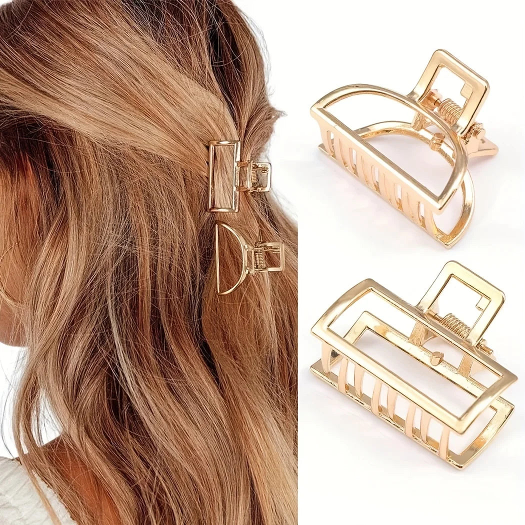 Mini Hollow Heart Metal Hair Claw Clips — Gold Geometric Barrettes for Women & Girls - Zenflow Active