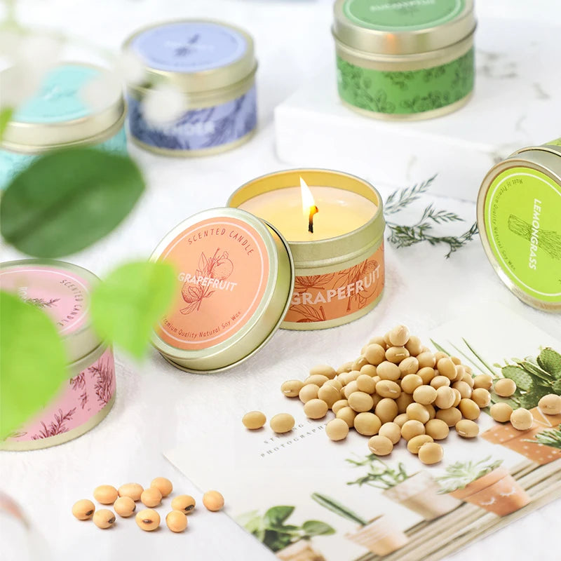Smokeless Scented Aromatic Candles Creative Travel Tin Natural Soy Wax Scented Candles Wedding Decorative Candle Guest Gifts Box - Zenflow Active