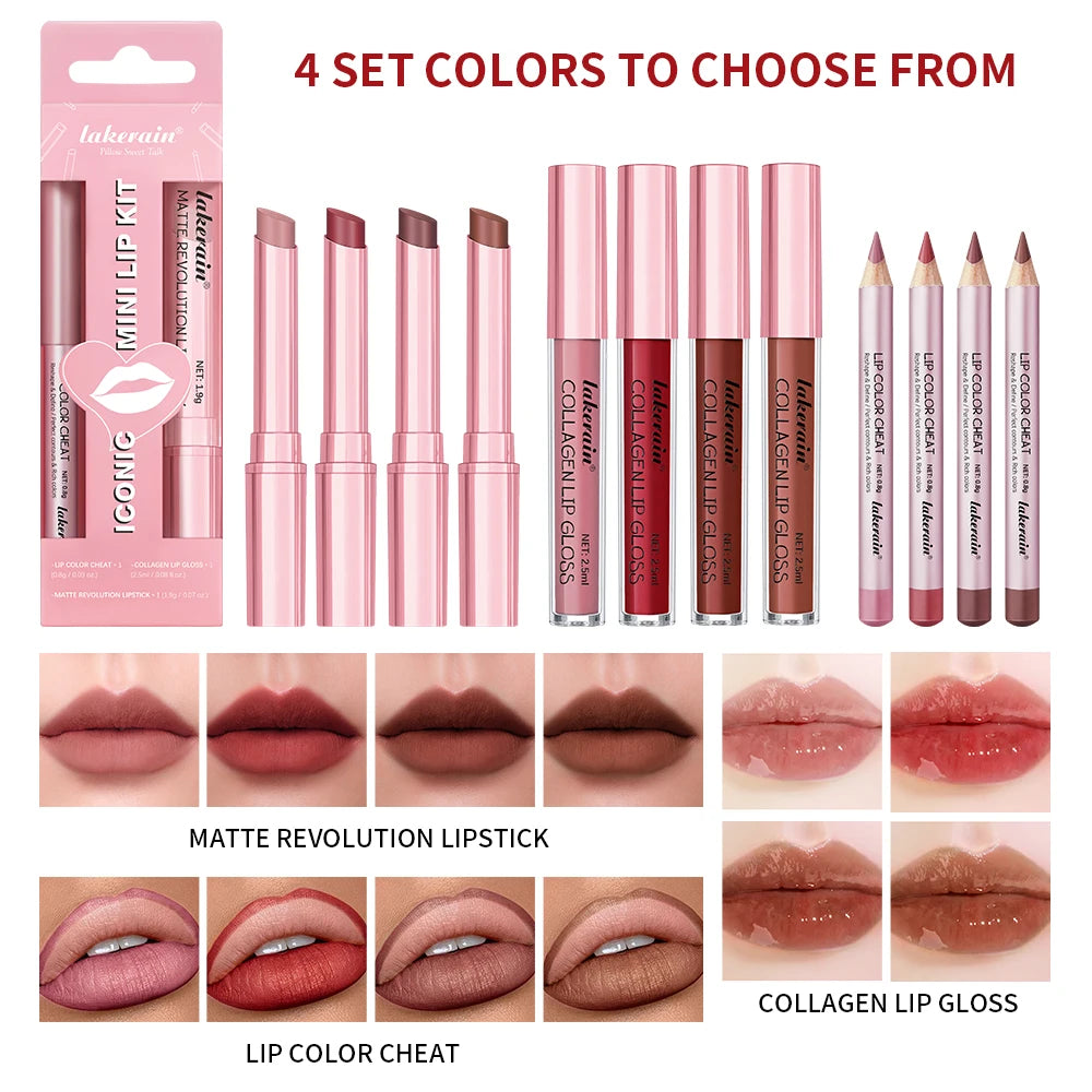 Lip Combo Matte Lipstick + Lip Liner Pen Lip Gloss Set - Zenflow Active