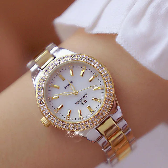 Women's Crystal Diamond Dress Watch — Quartz, Stainless Steel, Waterproof, 12 Styles - Zenflow Active