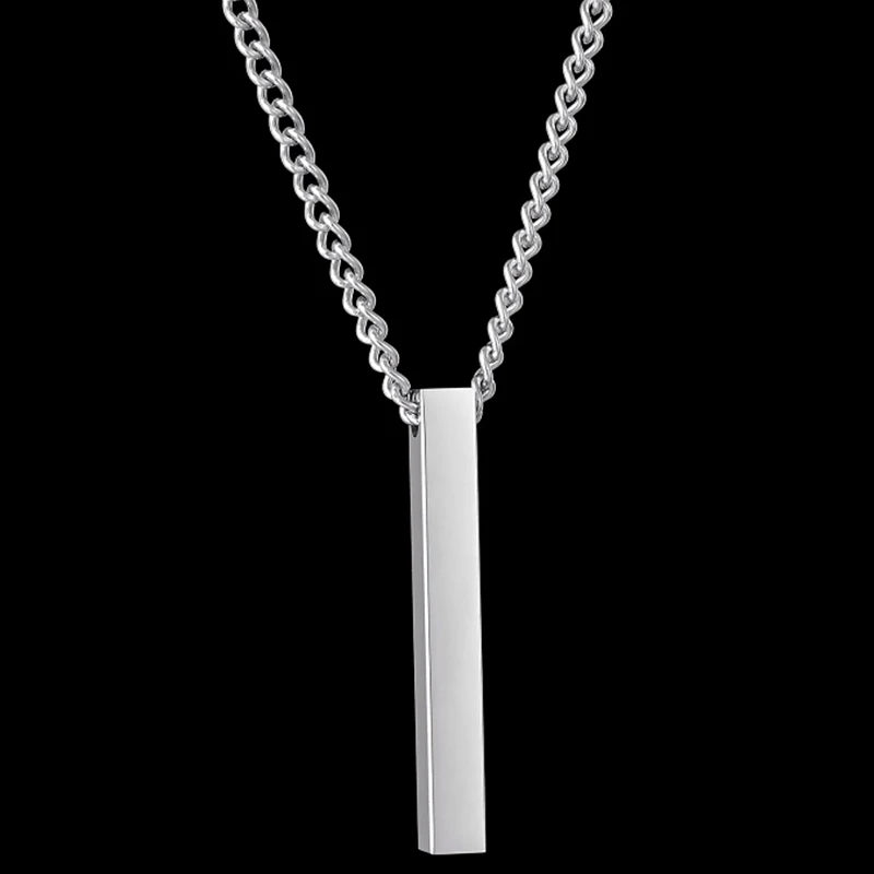 Engrave 4 Sides Name Date Custom Stainless Steel Thick Chain Necklaces for men Personalized Square Bar Pendant Jewellery - Zenflow Active