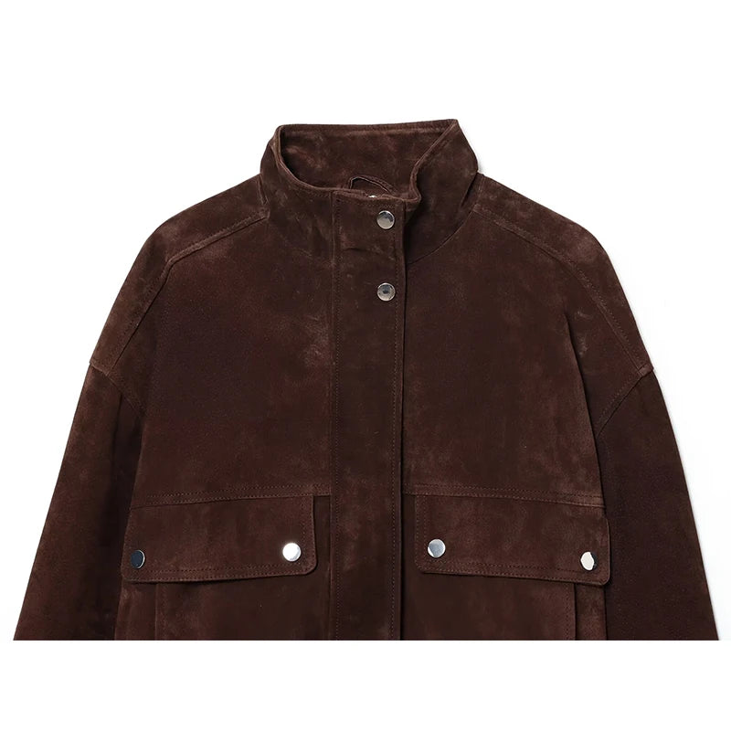 Women’s Brown Zip-Front Turtleneck Jacket Zenflow Active